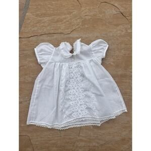 Vintage Madonna Baby Christening Dress Girls 0-6 Months Eyelet Lace Collared